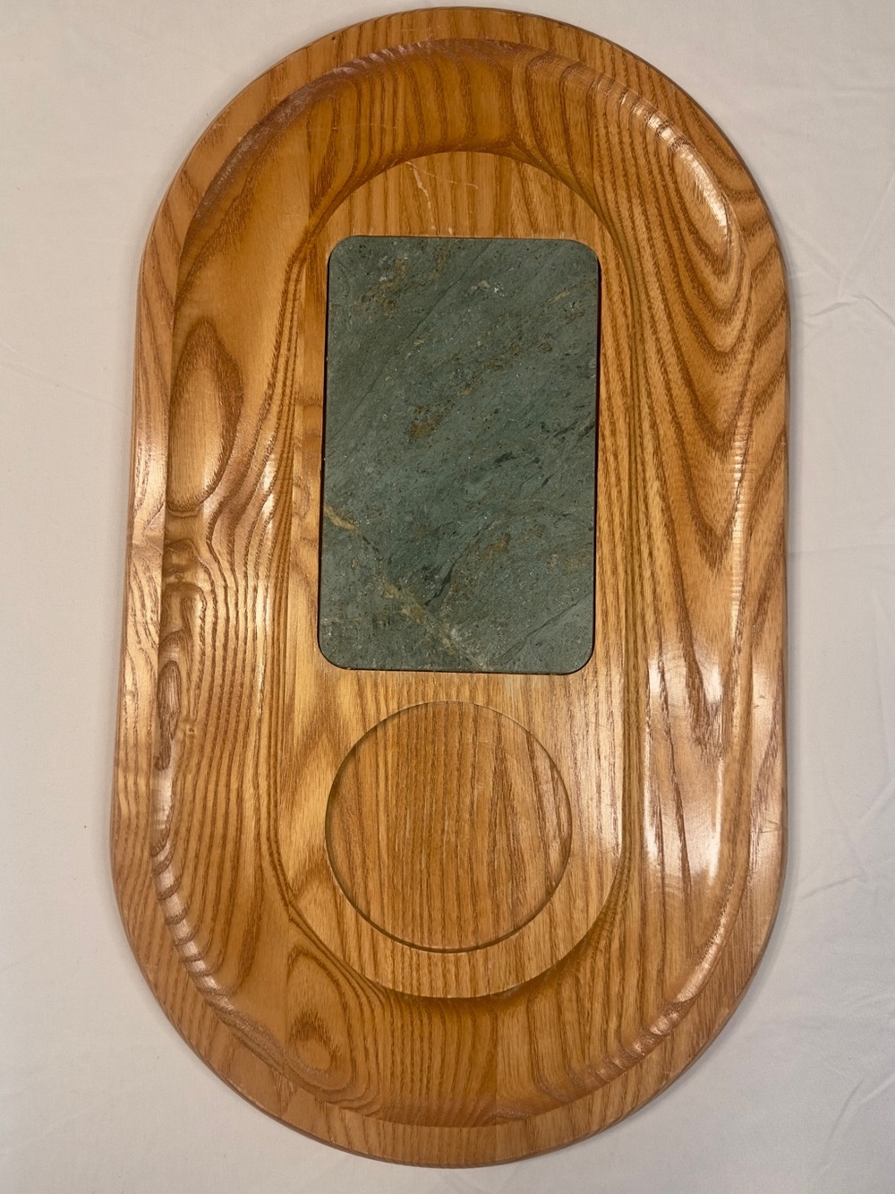 Vintage Cornwall USA Oak Wood Cheese Charcuterie Board Green Marble Slate Insert